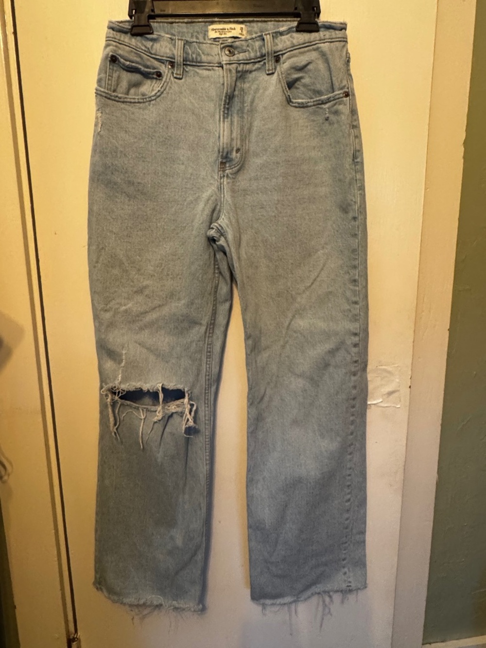 Abercrombie 90s Relaxed Jean High Rise Medium Wash Distressed Sz 29/8R